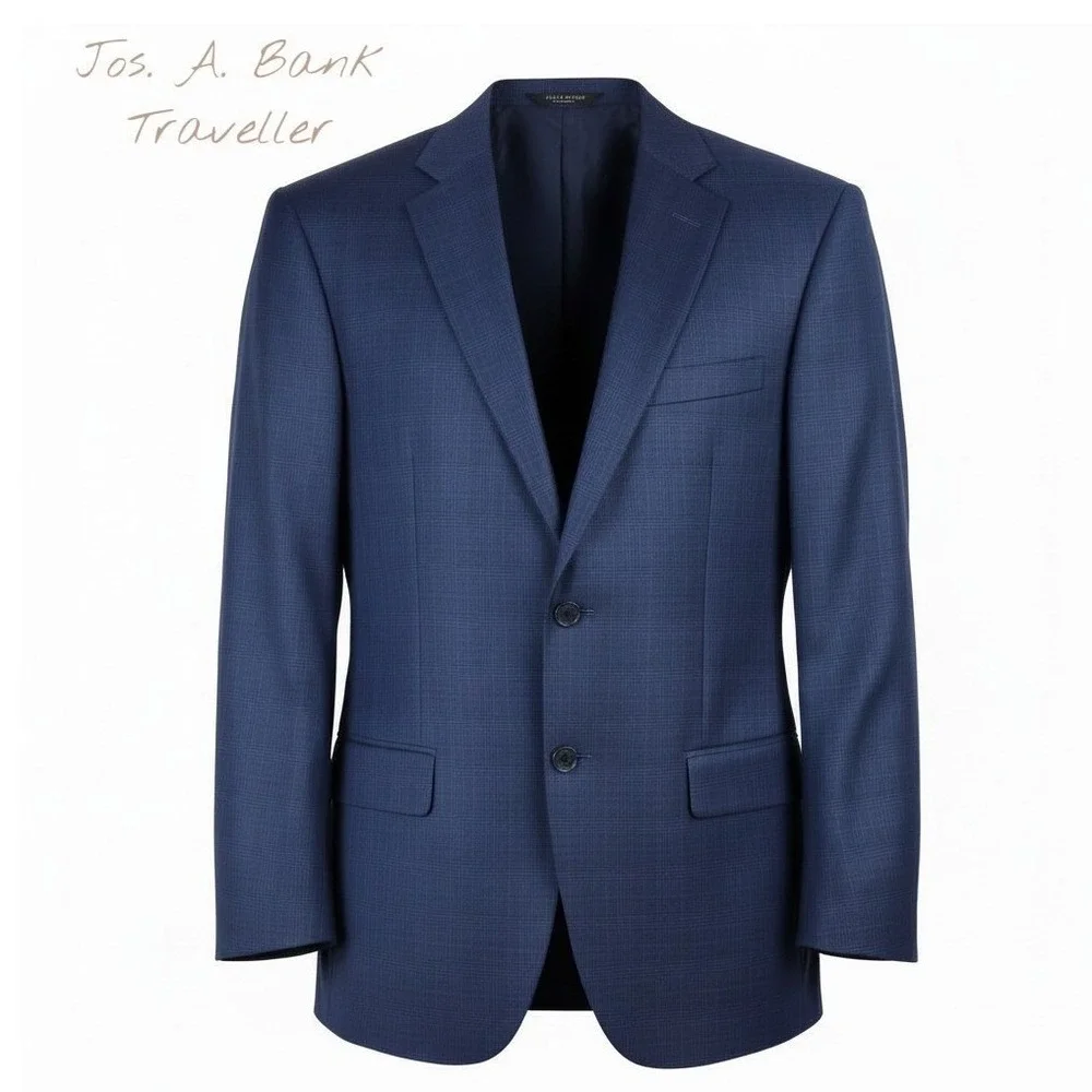 Jos A Bank Traveler Blazer Mens 41R Blue Glen Plaid 100% Wool Sport Coat Classic